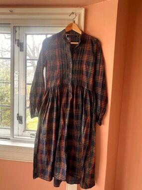 Christy Dawn Navy Plaid Button-Front Maxi Dress